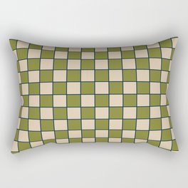 Retro Check Grid Pattern in Midcentury Modern Olive Green Navy Blue Beige Rectangular Pillow