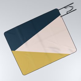Jag 2. Minimalist Angled Color Block in Navy Blue, Blush Pink, and Mustard Yellow Picnic Blanket