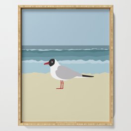 Сute seagull by the sea Serving Tray