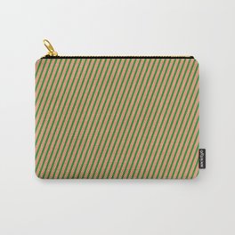 [ Thumbnail: Forest Green and Dark Salmon Colored Striped Pattern Carry-All Pouch ]