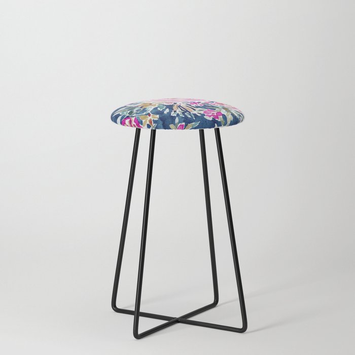 DEFLORABLE Pink Blue Floral Counter Stool