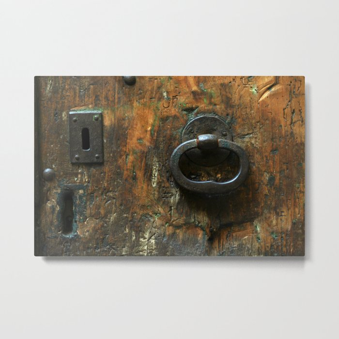 Old Wooden Door with Keyholes Metal Print