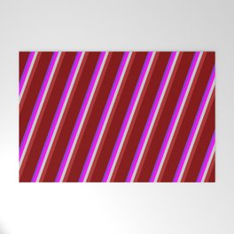 [ Thumbnail: Eye-catching Purple, Fuchsia, Light Grey, Red, and Maroon Colored Striped/Lined Pattern Welcome Mat ]
