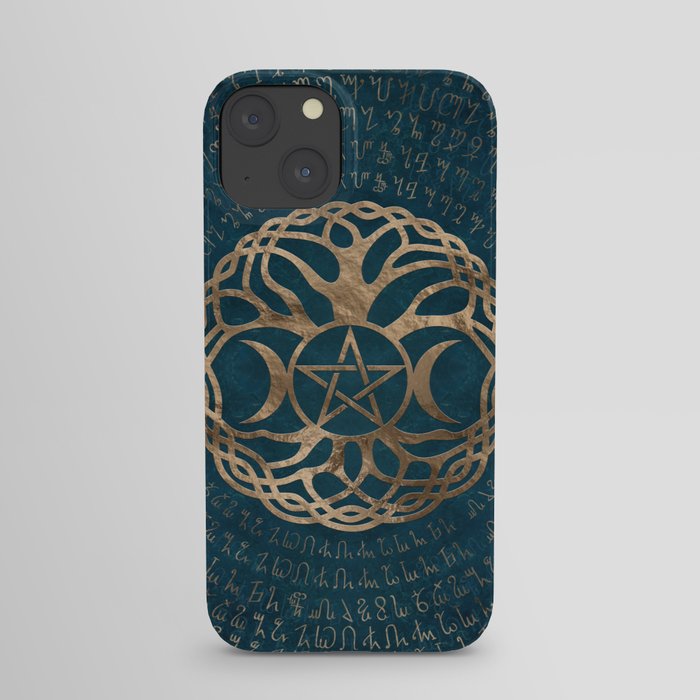 Triple Moon Goddess with pentagram and tree of life iPhone Case