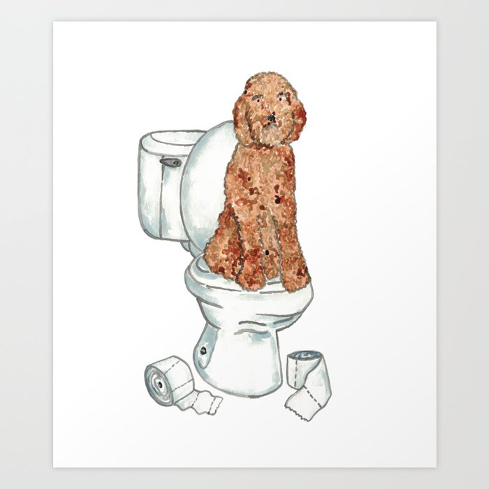 Golden doodle brown chocolate dog toilet Art Print