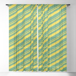 [ Thumbnail: Yellow & Sea Green Colored Lines/Stripes Pattern Sheer Curtain ]