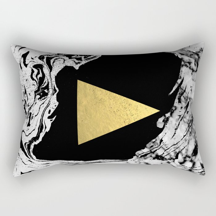 Davina - triangle modern minimal marble black and white foil gold abstract painting trendy bklyn  Rectangular Pillow