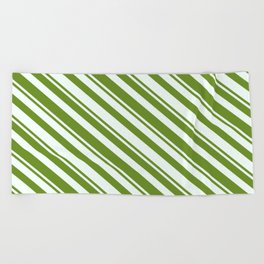 [ Thumbnail: Mint Cream and Green Colored Stripes Pattern Beach Towel ]