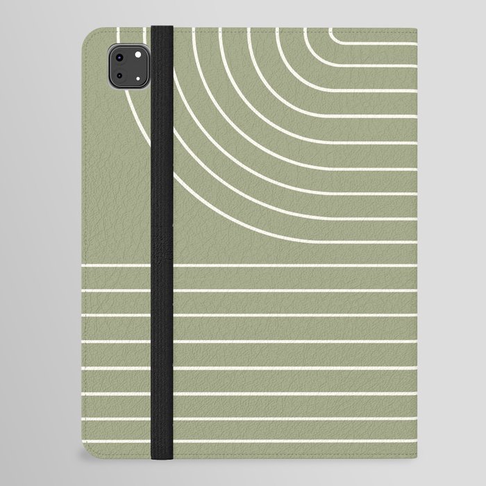 Minimal Line Curvature LXXXII Earthy Sage Green Mid Century Modern Arch Abstract iPad Folio Case