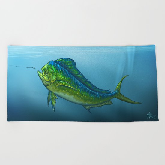 "El Dorado" by Amber Marine ~ Mahi Mahi / Dolphin Fish Art, (c) 2015 Beach Towel