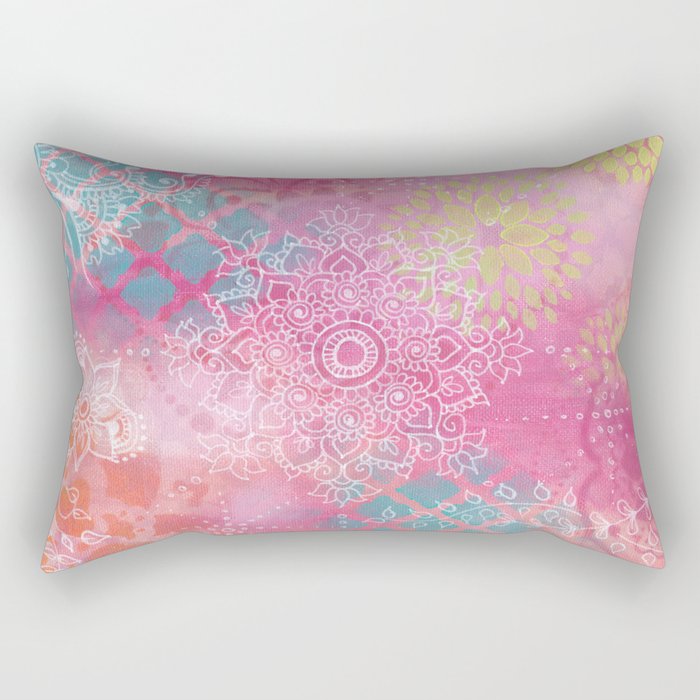 Colorful Mehndi Mandala Doodle Rectangular Pillow