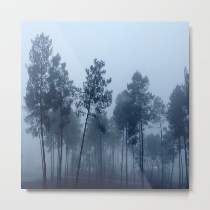 Fog and Forest II-wood,mist,romantic, greenery,sunset,dawn,Landes forest,fantasy Metal Print