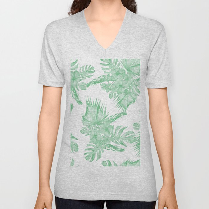 Island Tropical Green White Jungle V Neck T Shirt