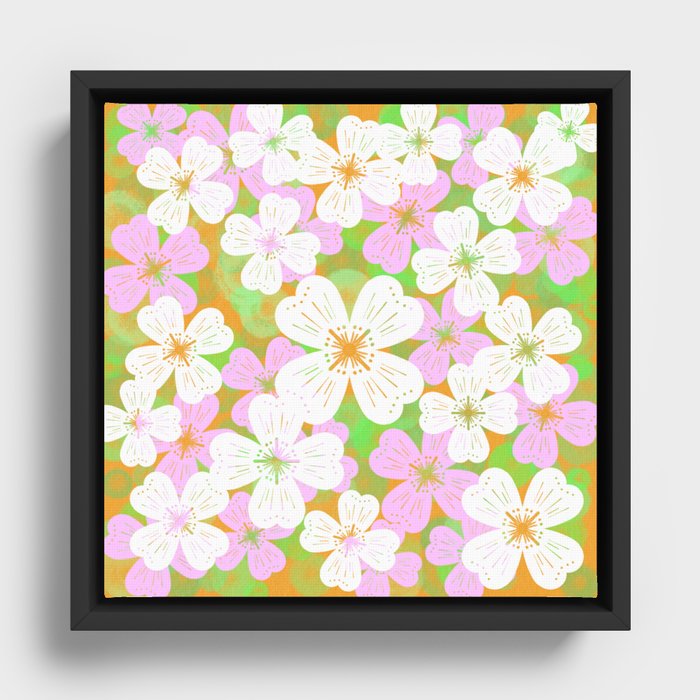 70’s Desert Flowers Pink and Dk Orange Framed Canvas