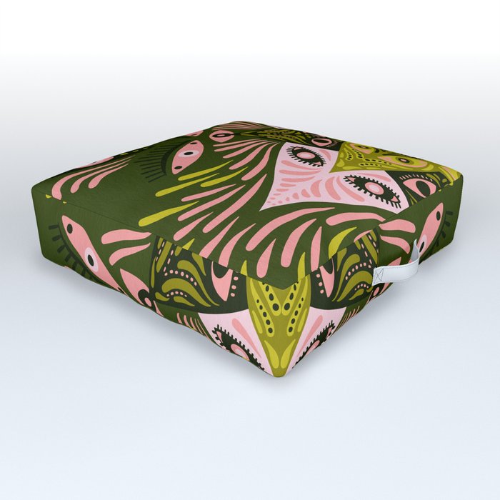 Optical Mandala – Sage & Pink Outdoor Floor Cushion