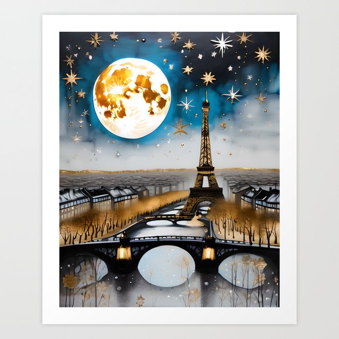 Christmas In Paris - Eiffel Tower Gold and Silver Landscape Winter Art Art Print