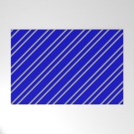 [ Thumbnail: Blue, Grey, and Dark Grey Colored Pattern of Stripes Welcome Mat ]