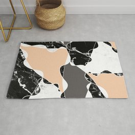 Modern black white marble gray peach color block Area & Throw Rug