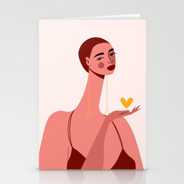 Girl With Yellow Heart Stationery Cards