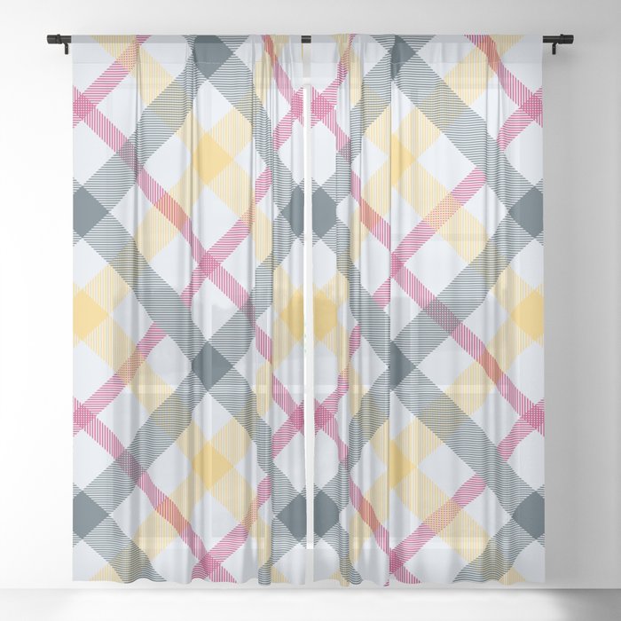 Diagonal gingham checked diamond Sheer Curtain