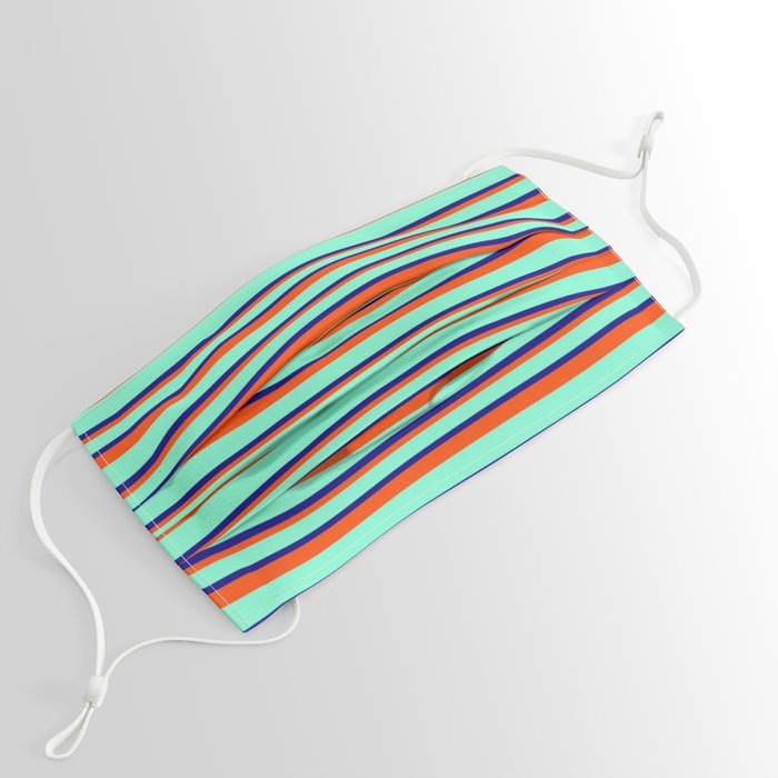 Aquamarine, Blue & Red Colored Striped/Lined Pattern Face Mask