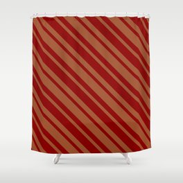 [ Thumbnail: Dark Red and Sienna Colored Lines/Stripes Pattern Shower Curtain ]