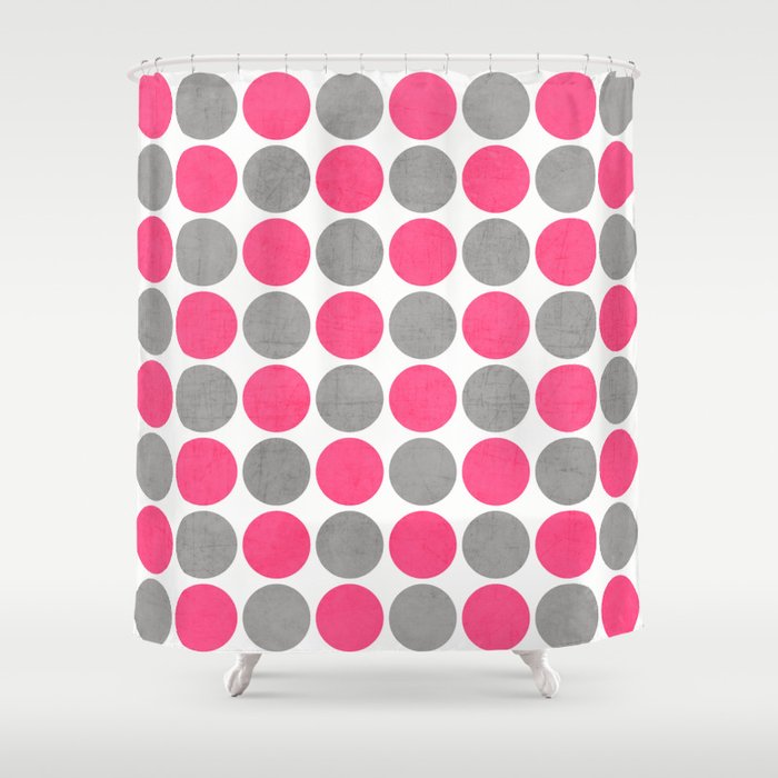Hot Pink And Gray Dots Shower Curtain By Herart Society6 - Hot Pink And Grey Shower Curtain
