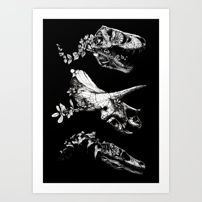 Jurassic Bloom - Black version. Art Print by Sinpiggyhead | Society6