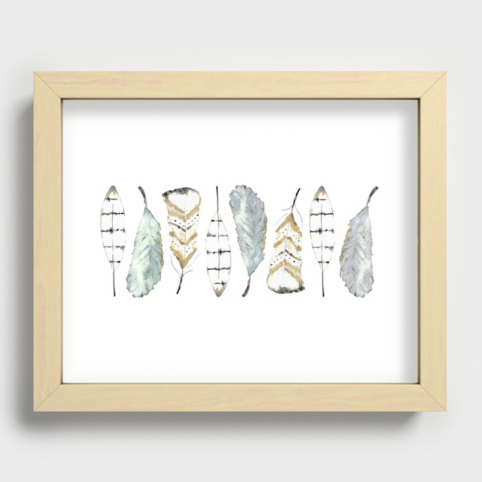 Watercolor Feathers Recessed Framed Print