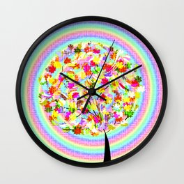 The little tree and the colorful spiral Wall Clock | Fairytale, Littletree, Tree, Colorfulspiral, Digital, Fantastic, Lively, Illustration, Colorfulleaves, Decorative 