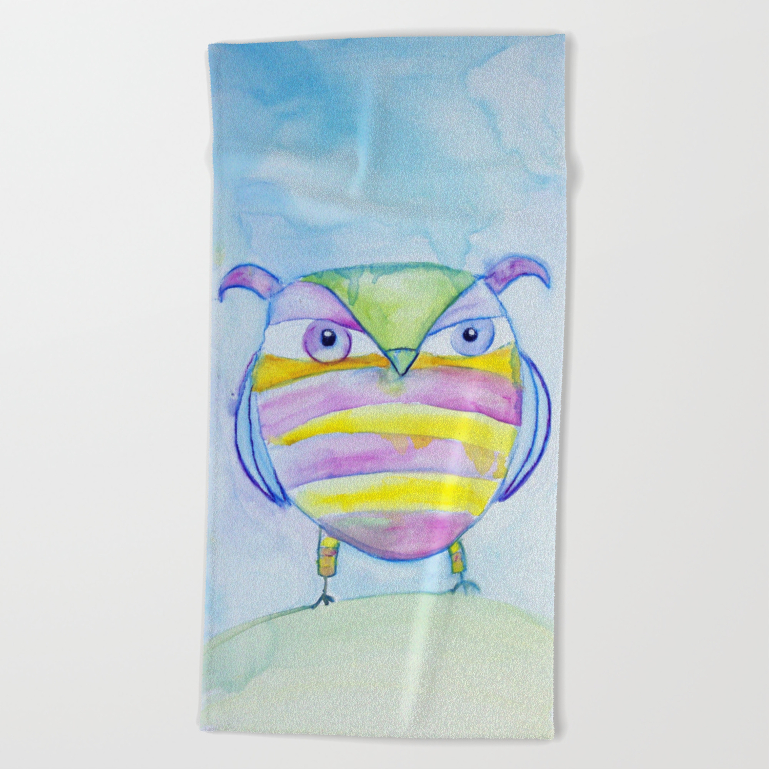 Striped Owl Cute Watercolor Painting By Garden Of Delights Beach