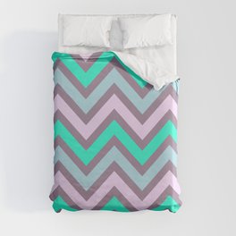 Pink Mint Green Chevron Stripes Duvet Cover