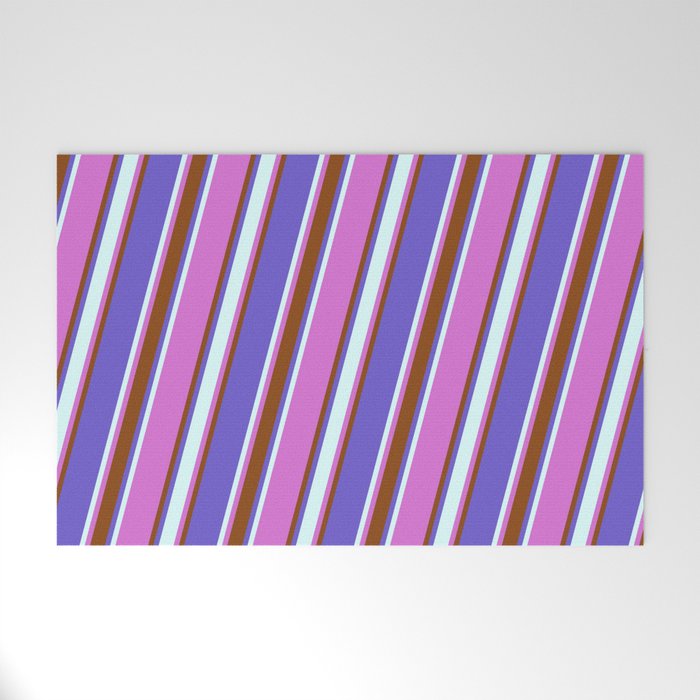 Orchid, Brown, Slate Blue, and Light Cyan Colored Stripes Pattern Welcome Mat
