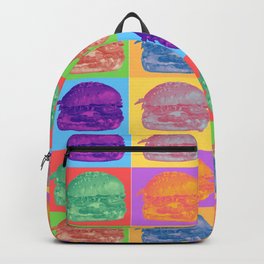 Pop Art Hamburger Grid Backpack | Pattern, Graphicdesign, Photo, Multicolor, Digital, Hamburger, Popart, Cheeseburger, Collage, Twotone 