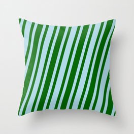 [ Thumbnail: Light Blue & Dark Green Colored Stripes Pattern Throw Pillow ]