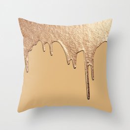 Gold Paint Dripping On Light Gold Background Seamless Pattern Throw Pillow