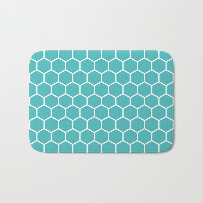Honeycomb (White & Teal Pattern) Bath Mat