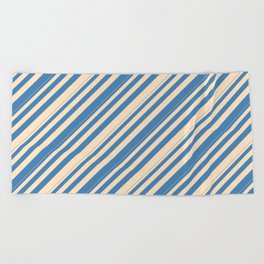 [ Thumbnail: Blue and Bisque Colored Lines/Stripes Pattern Beach Towel ]
