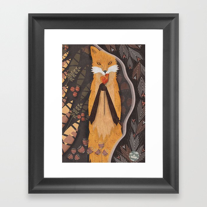 Fox and candy bird Framed Art Print