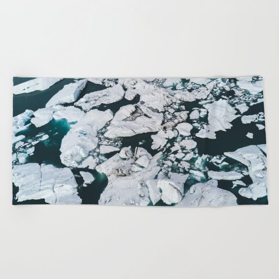 Icelandic glacier icebergs from above - Landscape Photography Beach Towel
