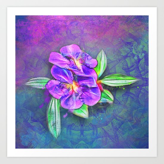 Abstract Lasiandra on textured kaleidoscope Art Print