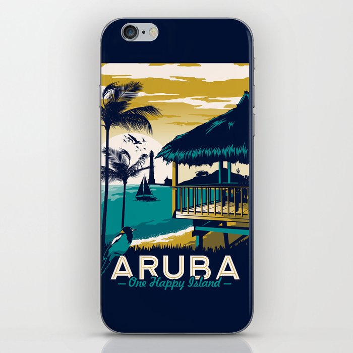 aruba vintage travel poster iPhone Skin