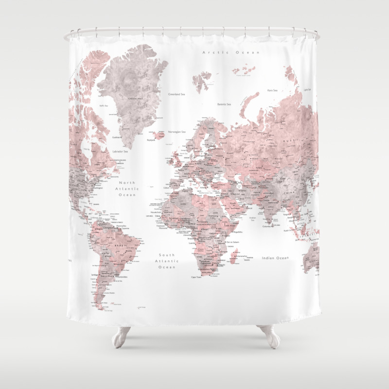 map shower curtain cotton