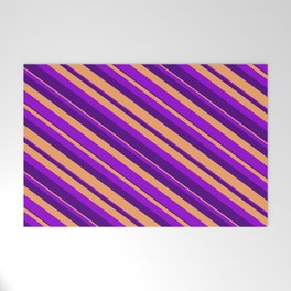 [ Thumbnail: Dark Violet, Indigo & Brown Colored Striped Pattern Welcome Mat ]
