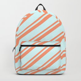 [ Thumbnail: Light Salmon & Light Cyan Colored Striped Pattern Backpack ]