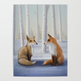 winter foxes are coming Poster | Fox, Nordic, Lover, Wild, Valentine, Winter, Animal, Snow, Painting, Lovers 