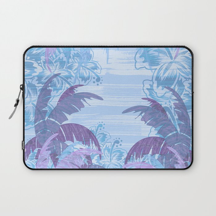 Polynesian Palm Trees And Hibiscus Blue Haze Abstract Laptop Sleeve