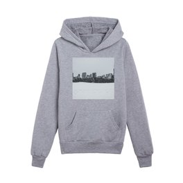 New York City Manhattan skyline from Central Park during winter snowstorm blizzard Kids Pullover Hoodies