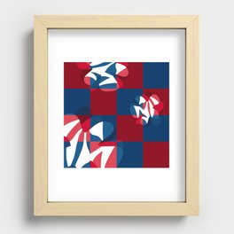 Liquid melting flowers in navy and burgundy tones checkerboard Recessed Framed Print