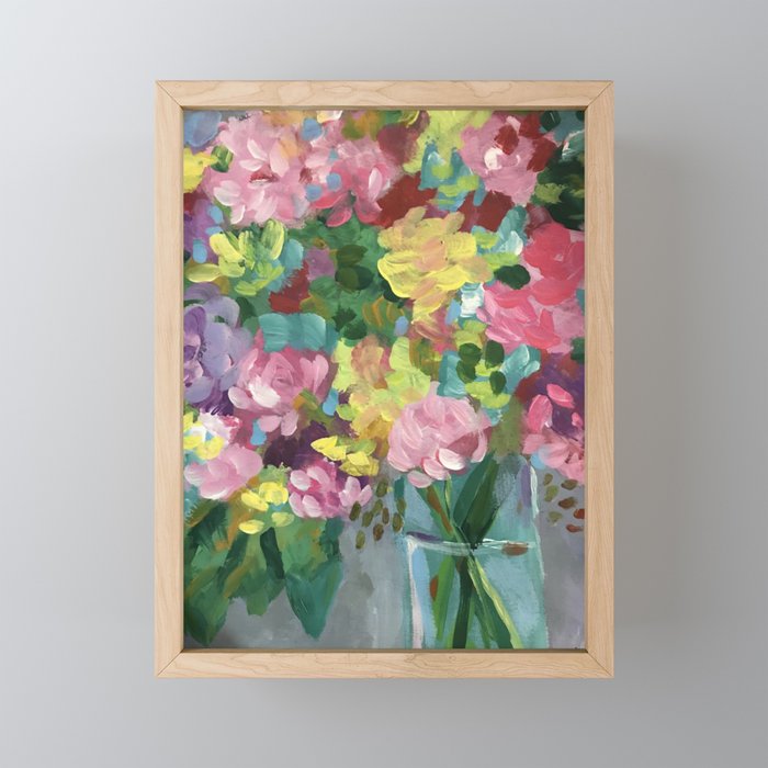 Impressionist vase with flowers Framed Mini Art Print